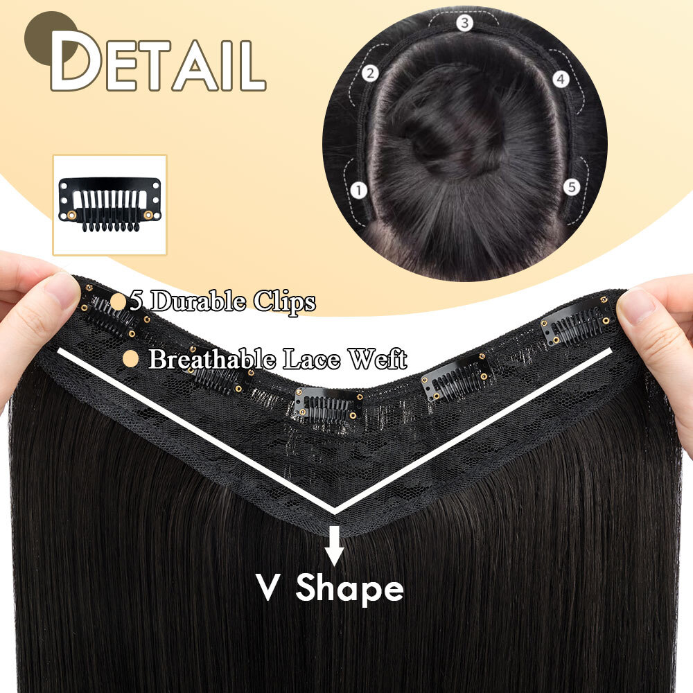 U Part Clip in Synthetic Hair Extensions One Piece Thick Weft V-Shape Full Head