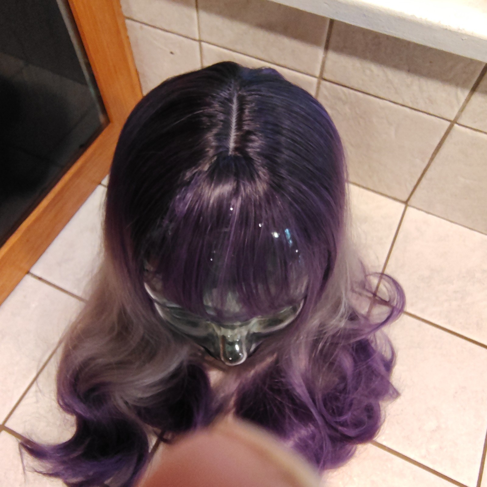Synthetic Wig K-pop Idol Style ombre black White Purple Wave 18 Inch & Bangs B74