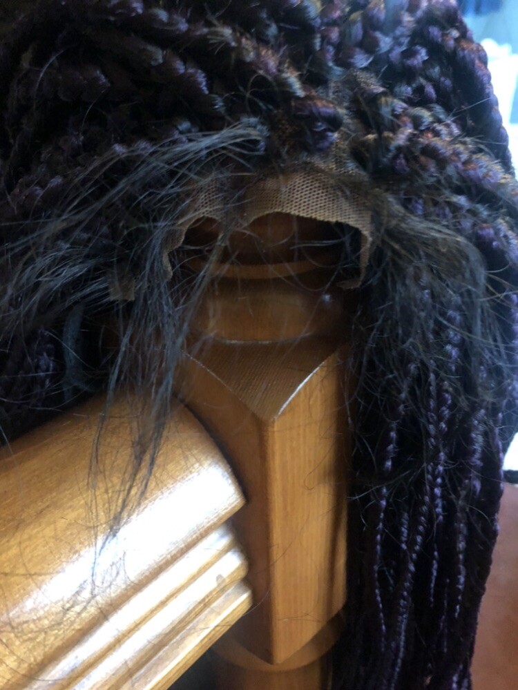 Custom Fully hand braided lace closure box braid wig baby hair color purple 28in