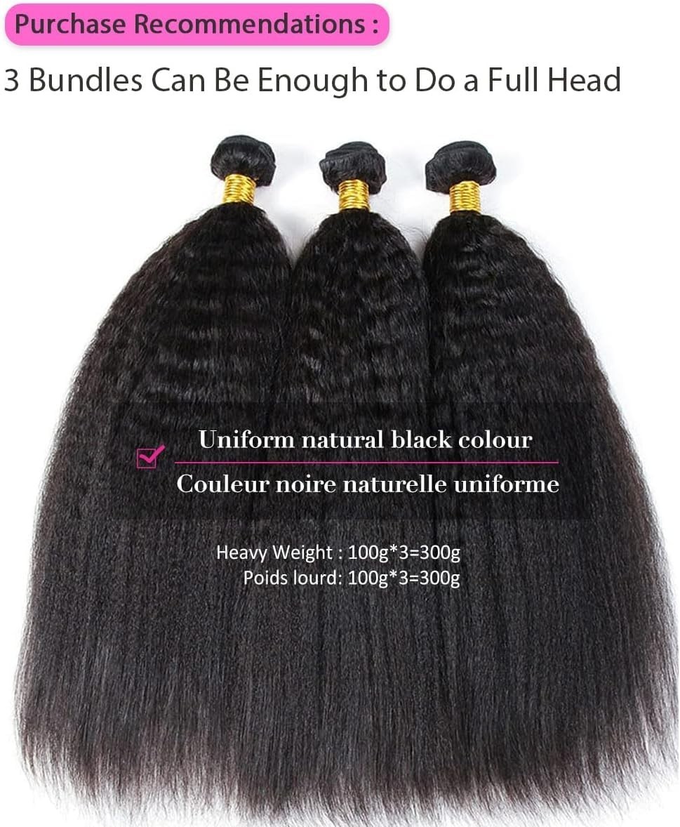 18-22″ Human Hair Kinky Straight 3x Bundles Yaki Straight 12A 100% Unprocessed