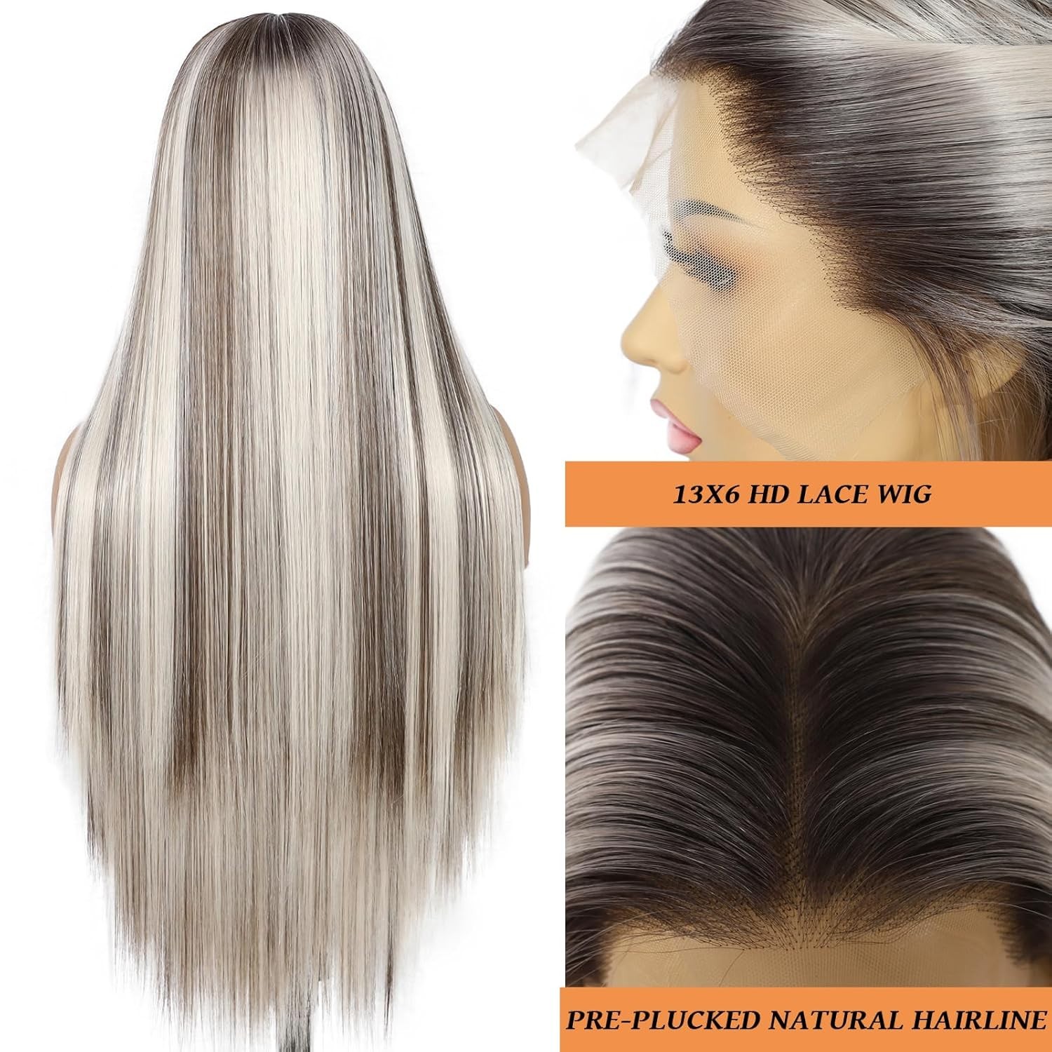Lace Front Human Hair Blend platium Wigs