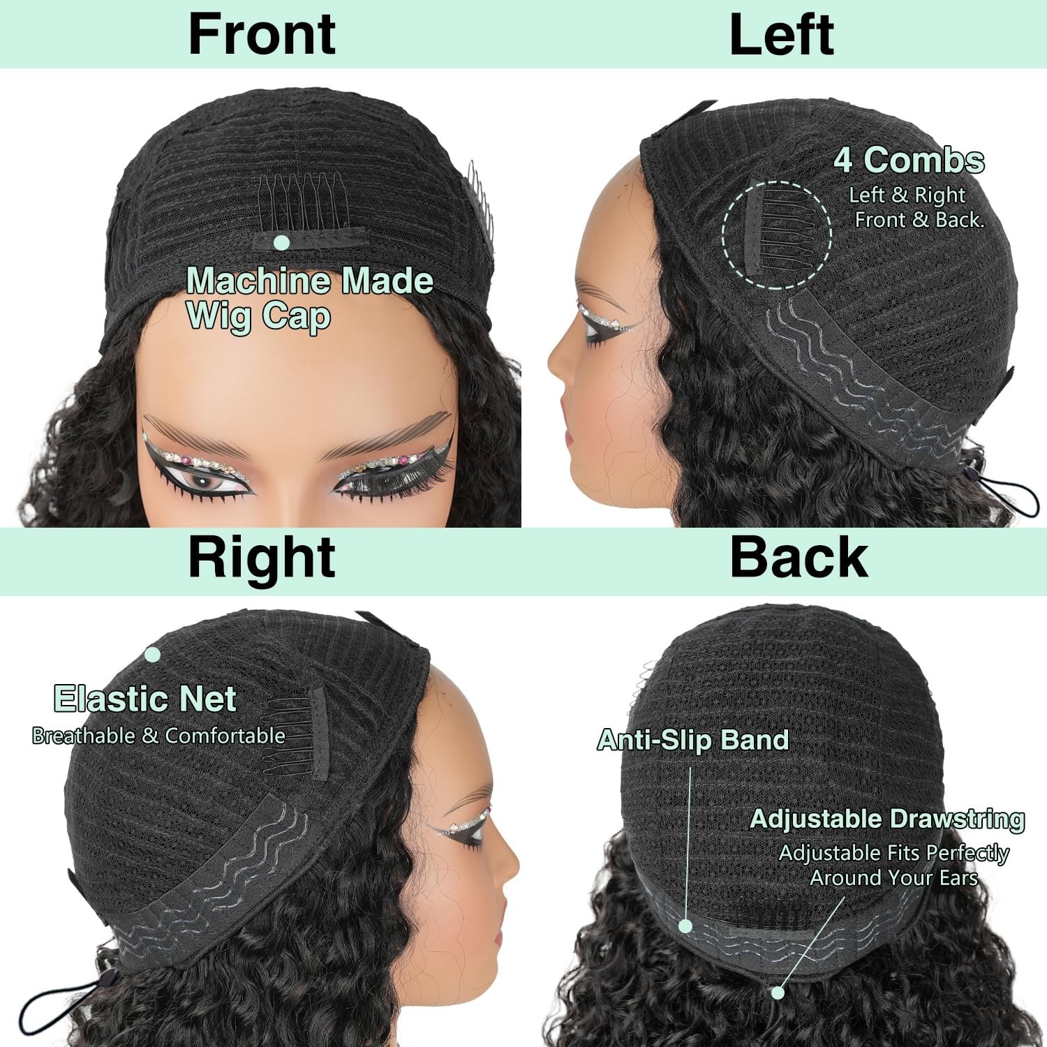 200% Density Curly Half Wig Human Hair – Drawstring, Seamless, Quick Install, 26