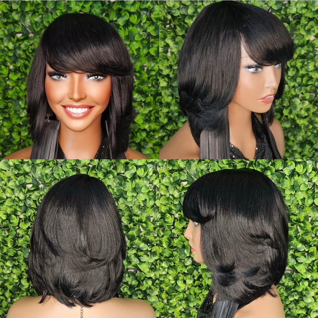 Swoop Bang Bob Wig: Peruvian Remy Human Hair, Glueless Short Cut