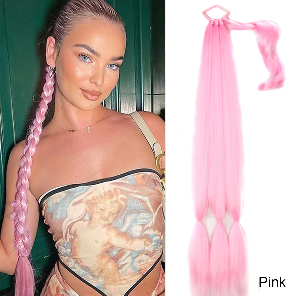 Black Brown Blonde Braided Ponytail Extensions Synthetic Fake Hair For Women