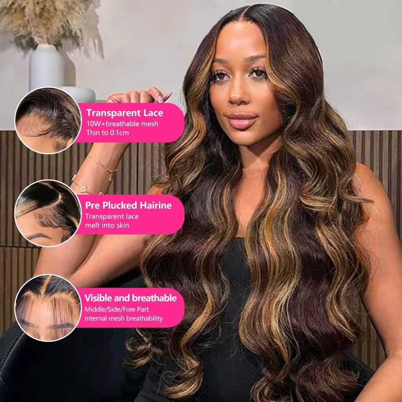 Transparent Lace Wigs Human Hair 13×4 Ombre 1B/30 Body Wave