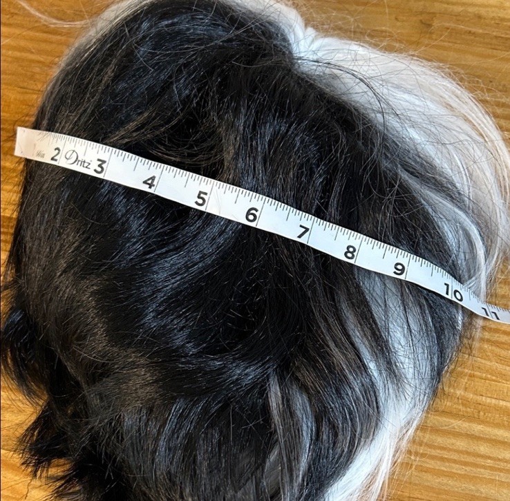 Short Wavy Cruella Deville Wig – Synthetic Black & White wig & DALMATION plushy