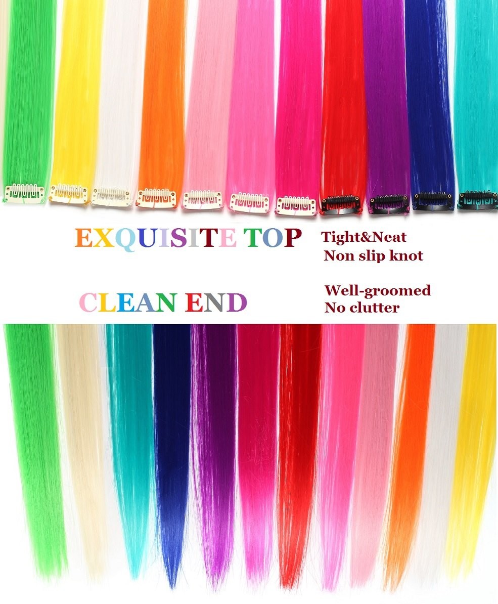 10Pcs/set Multi-Colors Straight Highlight Clip in Hair Extensions 20 Inch Col…