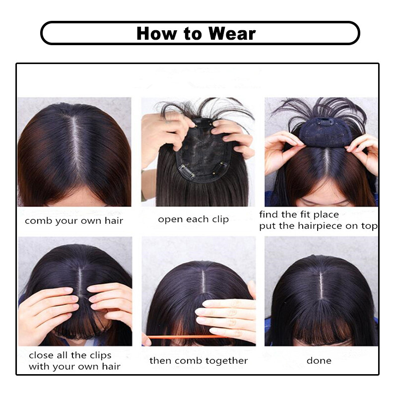 Wave Hair Toupee Lace Top Topper with Air Bang Clip In Hair Extensions Hairpiece