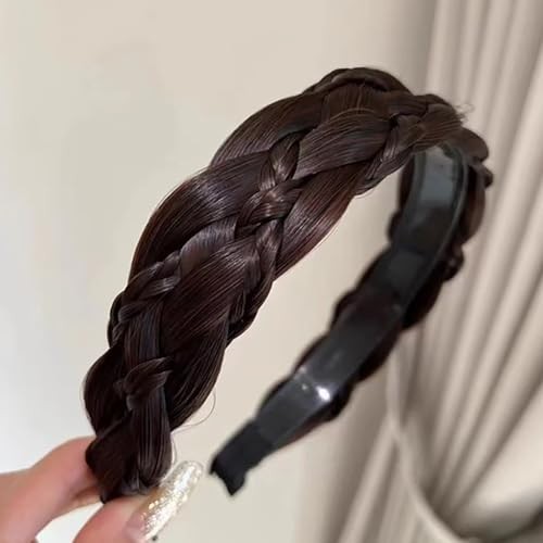Messy Braided Headband With Teeth Synthetic Hair Plaited Five-strand dark brown