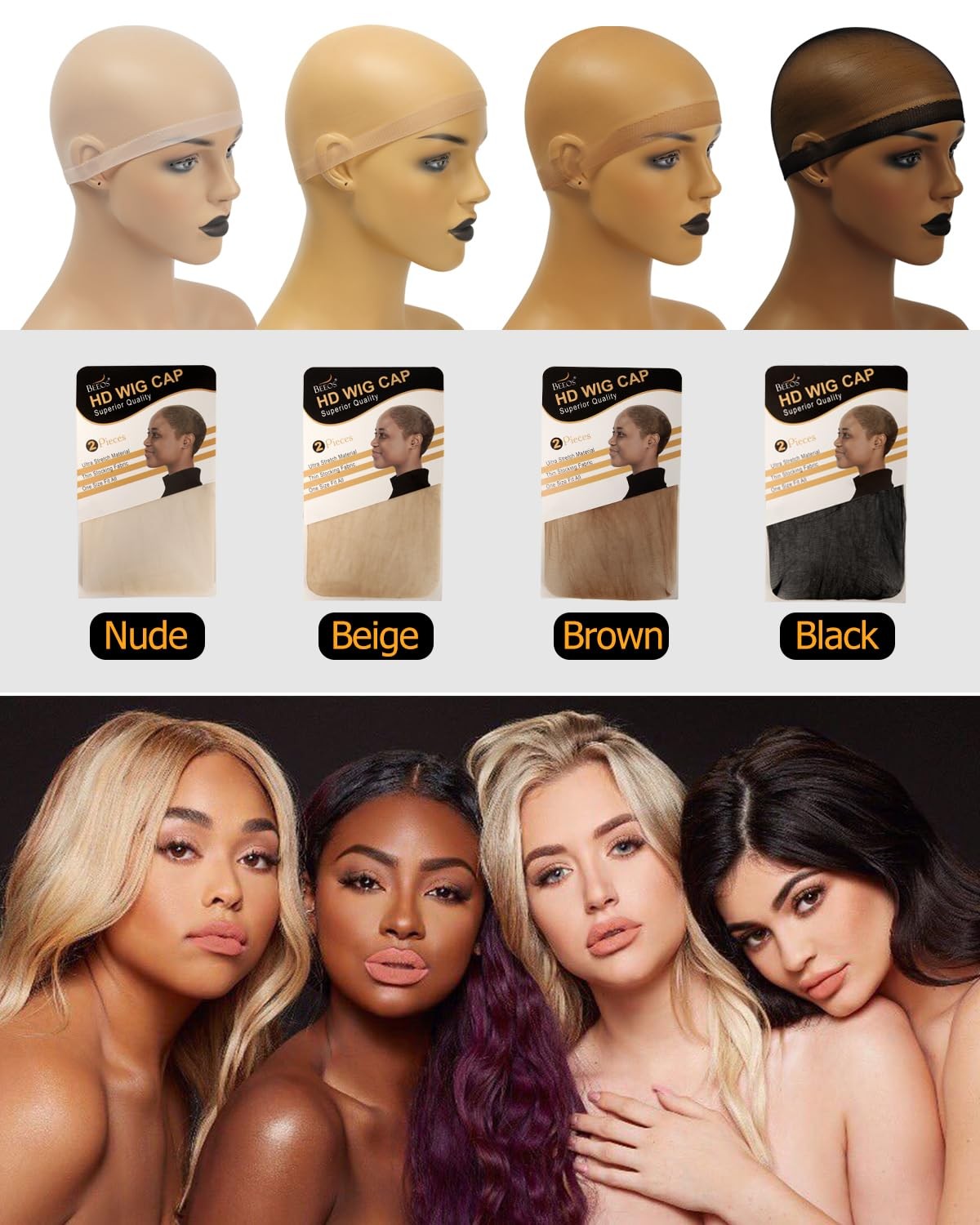 BEEOS Brown SKINLIKE HD Wig Cap, 12 Pieces Skinlike 12 PCS