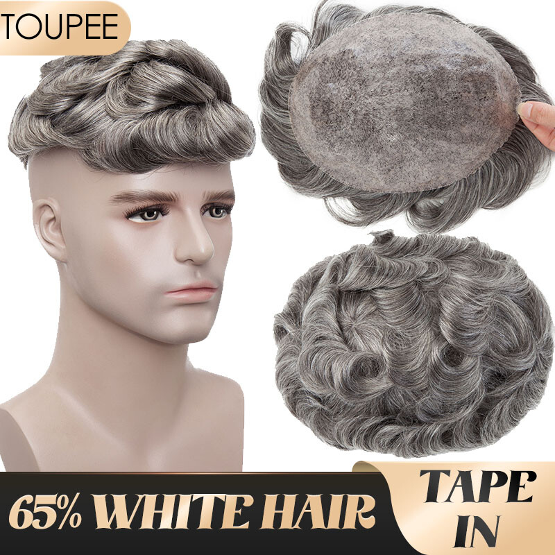 Full Poly Skin Mens Toupee PU Remy Human Hair System Replacement Wigs for Men US