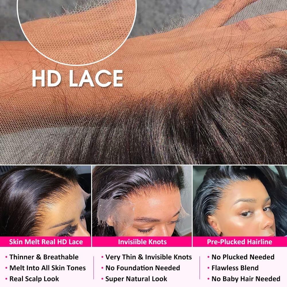 13×6 HD Transparent Lace Front Wigs Human hair Pre Plucked 180 Density Brazil…