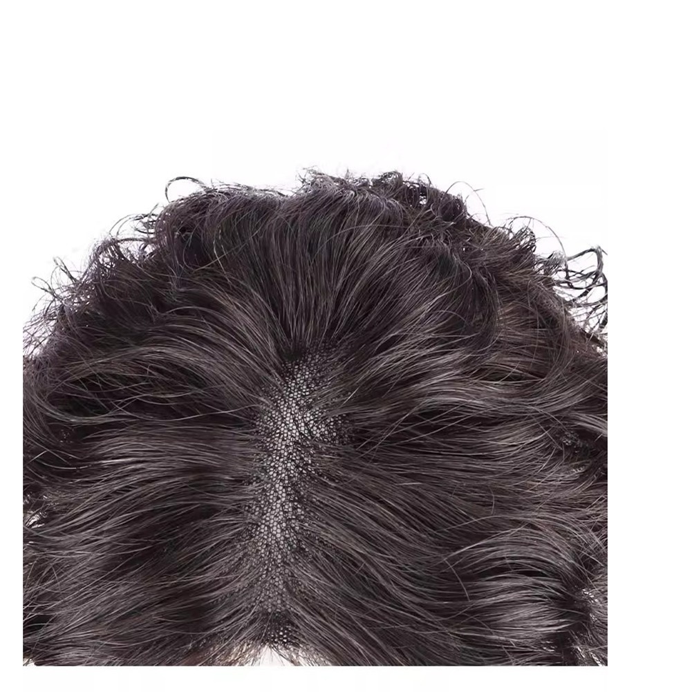 Fluffy Curly Wavy Real Human Hair Mono PU Topper Wiglet Replacement For Women