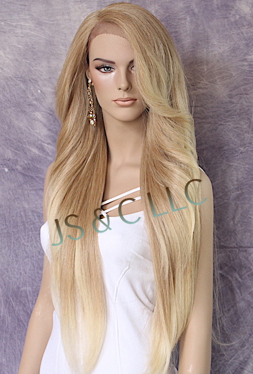 Extra Long Human Hair blend Heat OK Full Lace Front Wig Blonde mix WBPC 27/613