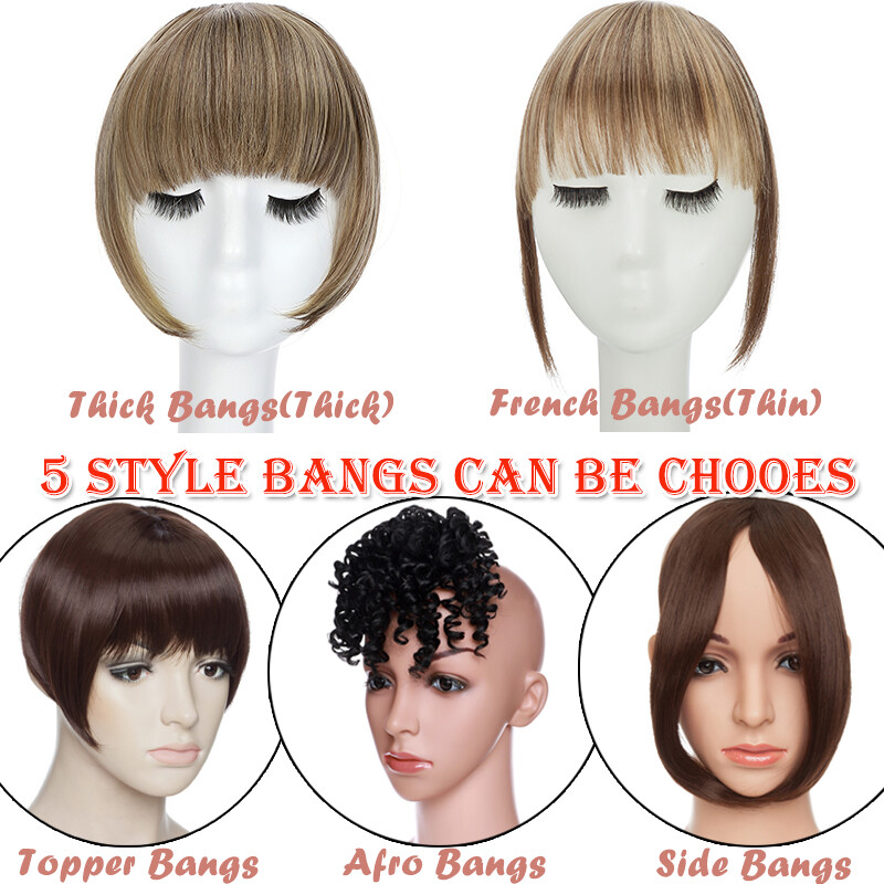 US Thin Air Neat Wispy Bangs Neat Fringe Hairpiece Clip in Front False Hairpiece