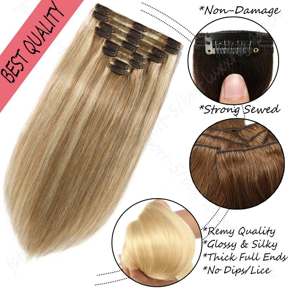 CLEARANCE Thick Double Weft 100% Human Hair Extensions Clip In Real Remy Hair US