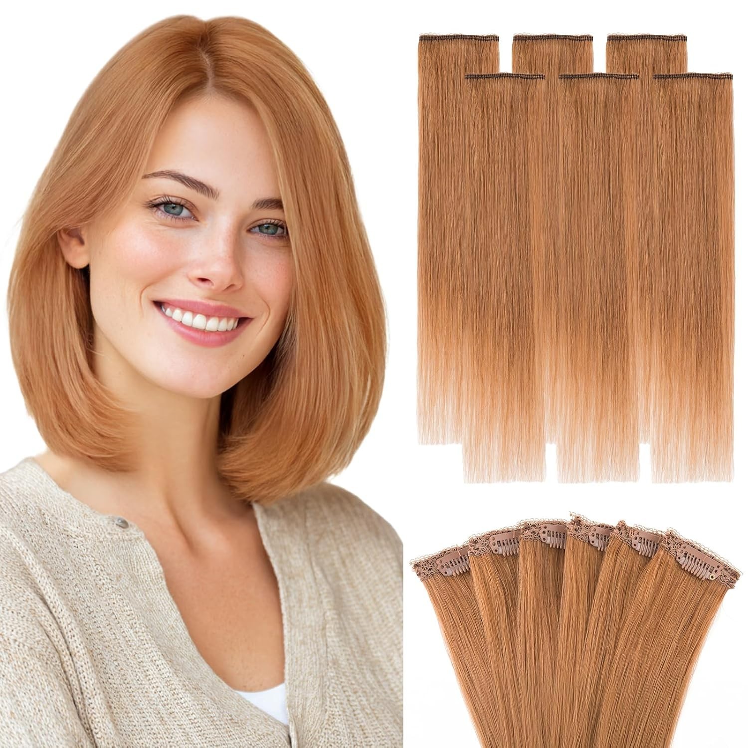 Hairro 6PCS 6 Clips 12 inch Remy Human Hair Extensions 33g #30 Light Auburn