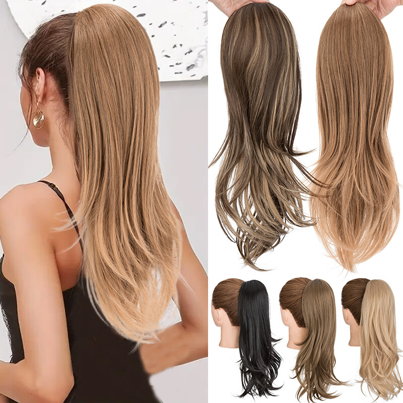 Elegant Straight Ponytail Extension Clip-in Drawstring Hairpiece Natural Layered