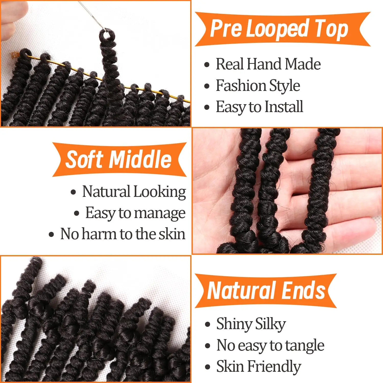 Passion Spring Twist Crochet Hair Pretwisted Pre Looped Braids Hair Extensions