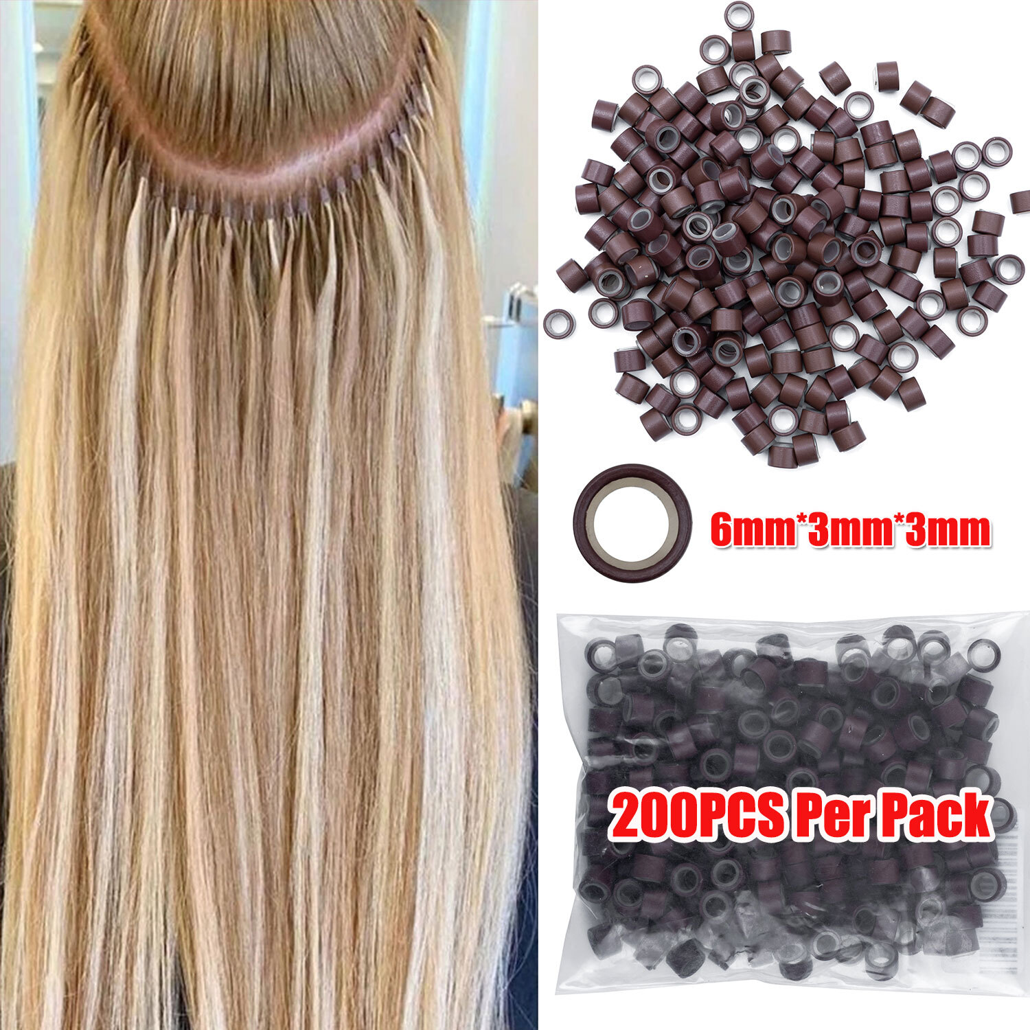 1000PCS Silicone Lined Micro Ring Loop Beads for I Tip Human Hair Extensions USA