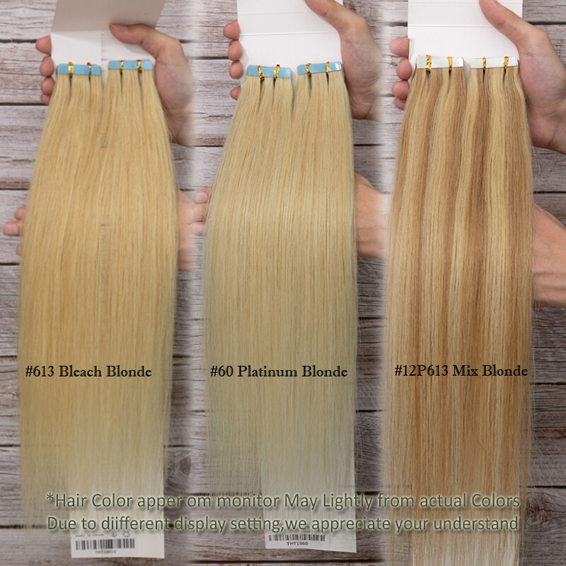 Thick 200g 80pcs Tape In Remy Human Hair Extensions Skin Weft FULL HEAD BLONDE F