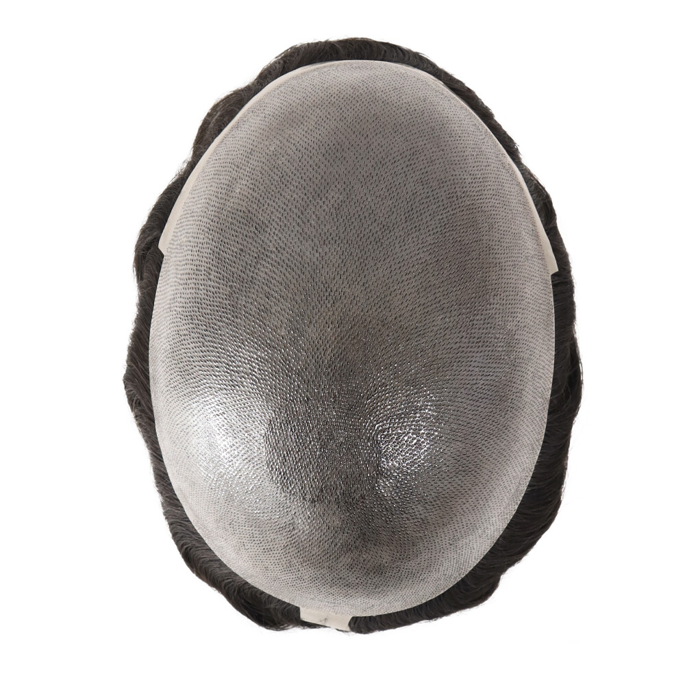 Mens Hair Replacement System Poly Skin Toupee 0.12mm Hairpieces Human Hair #1B