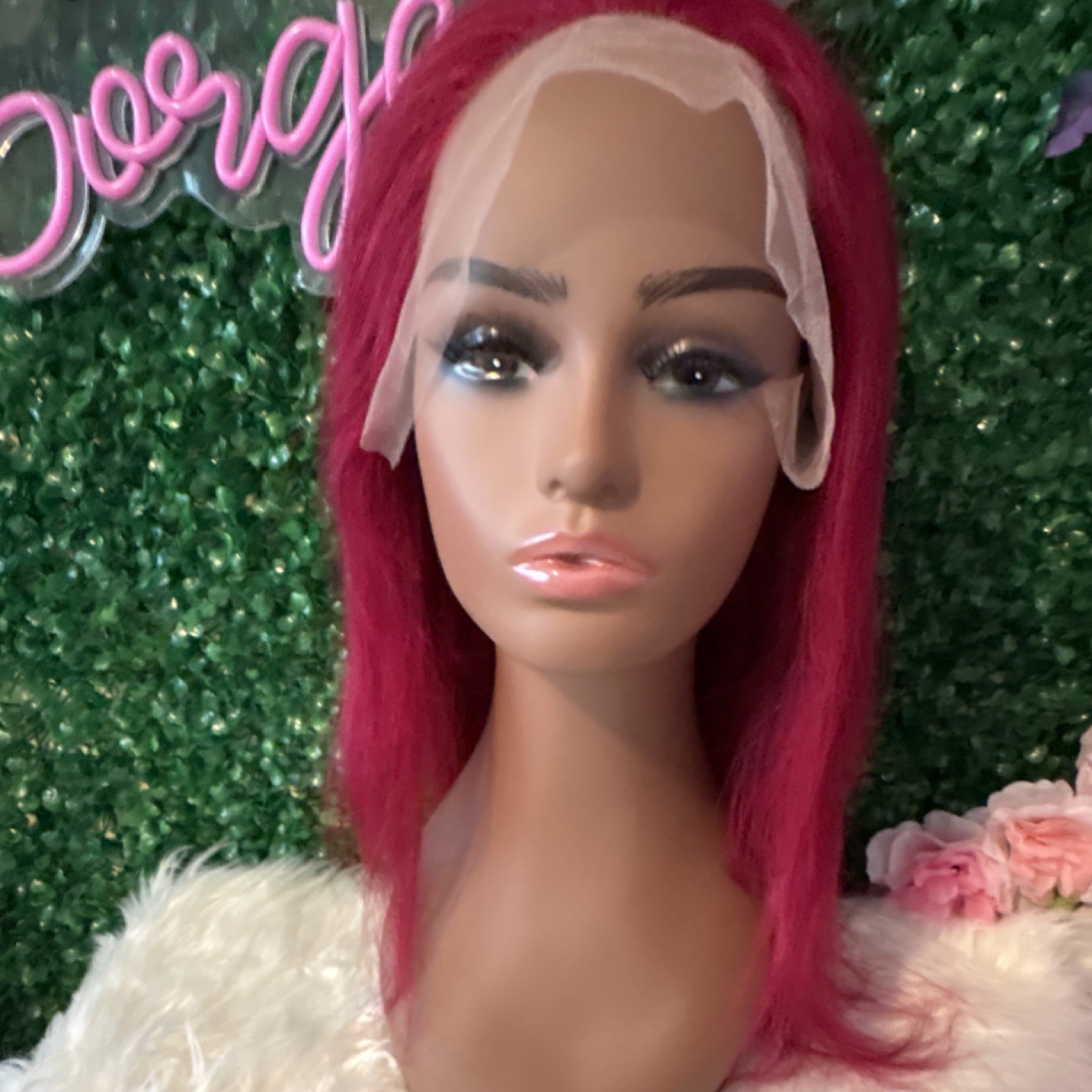 22” 13X6 burgundy human Hair Lace Front Wig Clip-In Colored Strap 180% density