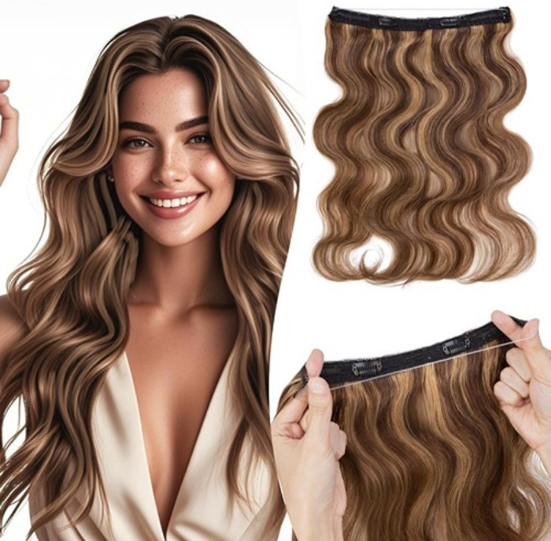 TESSHAIR Halo Hair Extension Wavy Invisible Wire Human Hair 20 in 70g MB/DB