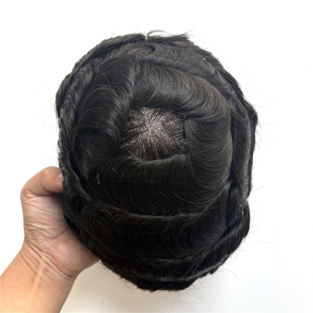 Toupee For Mens Super Thin Skin Human Hair Repelecment System 8-10mil Hairpiece