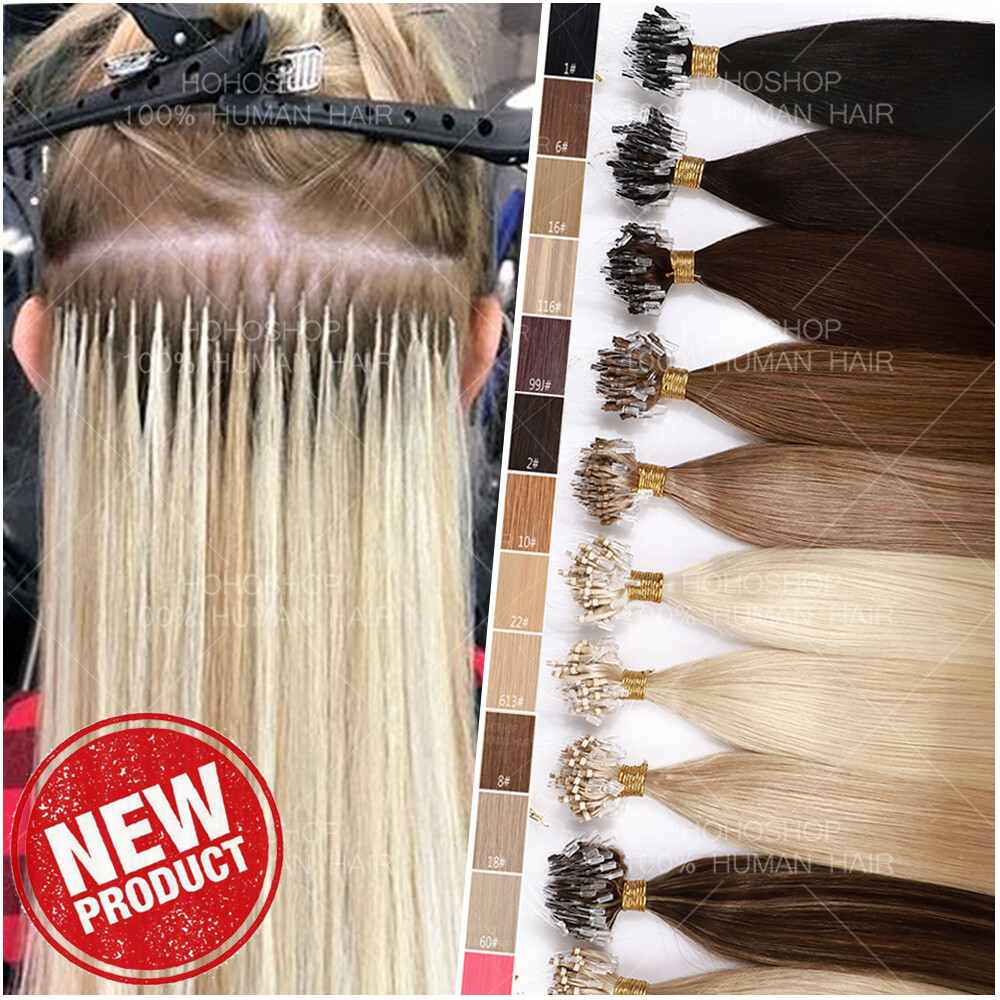 16″-30″ Micro Loop Ring NANO 100% Russian Remy Human Hair Extensions Beads I Tip
