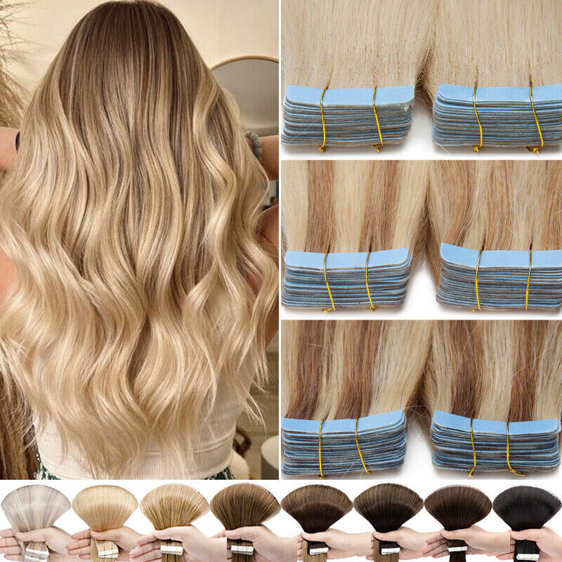 Invisible Tape-In Human Hair Extensions Skin Weft Remy Hair Ombre Thick 60pc US