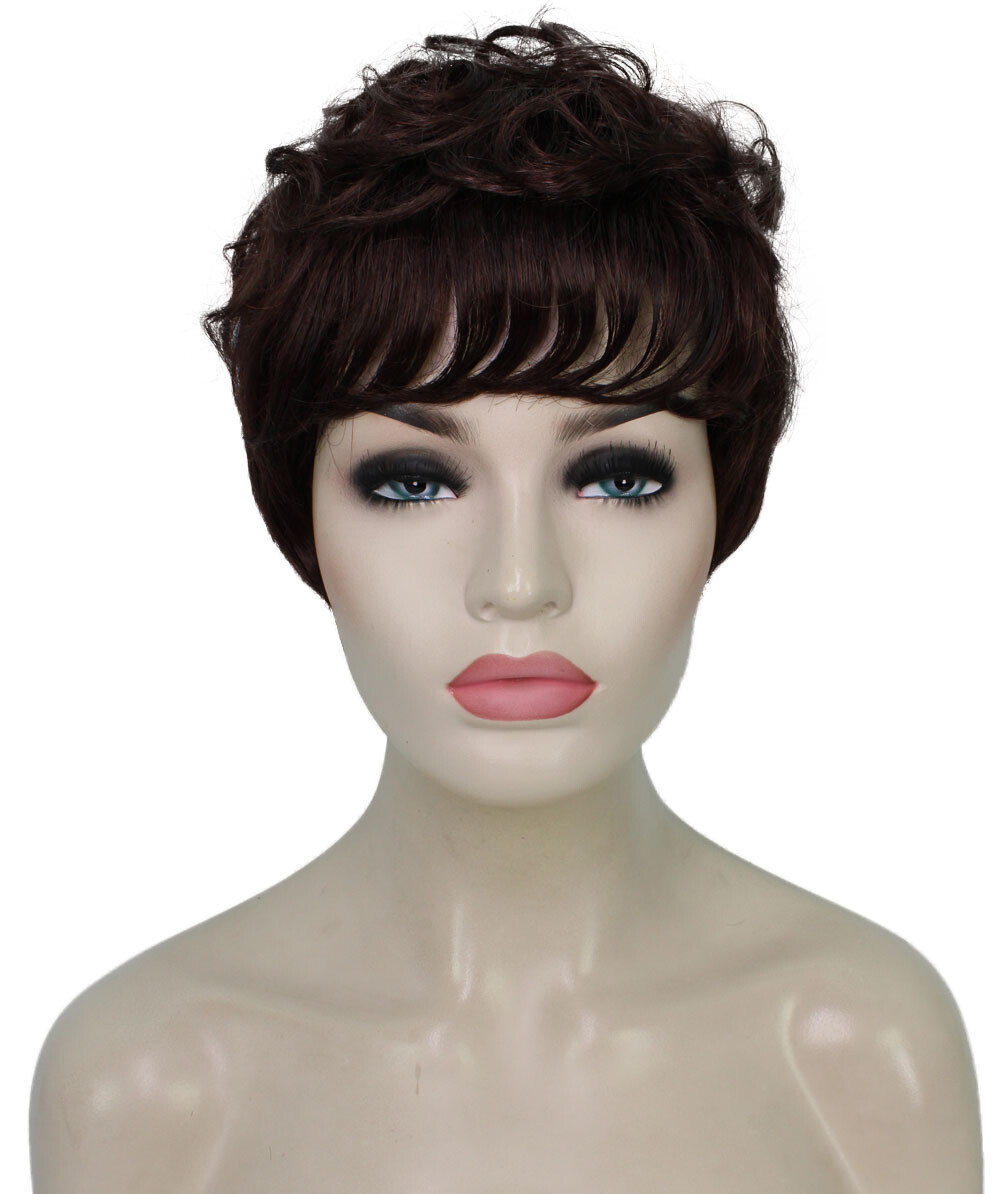 Veronica – Curly Kanekalon Synthetic Fiber Full Wig, 2-4.5 in, Dark Auburn