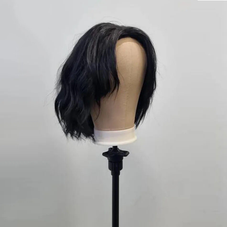 Natural Wavy 13X6 Lace Front Human Hair Wig With Side Bangs Short Cut Men Wigs
