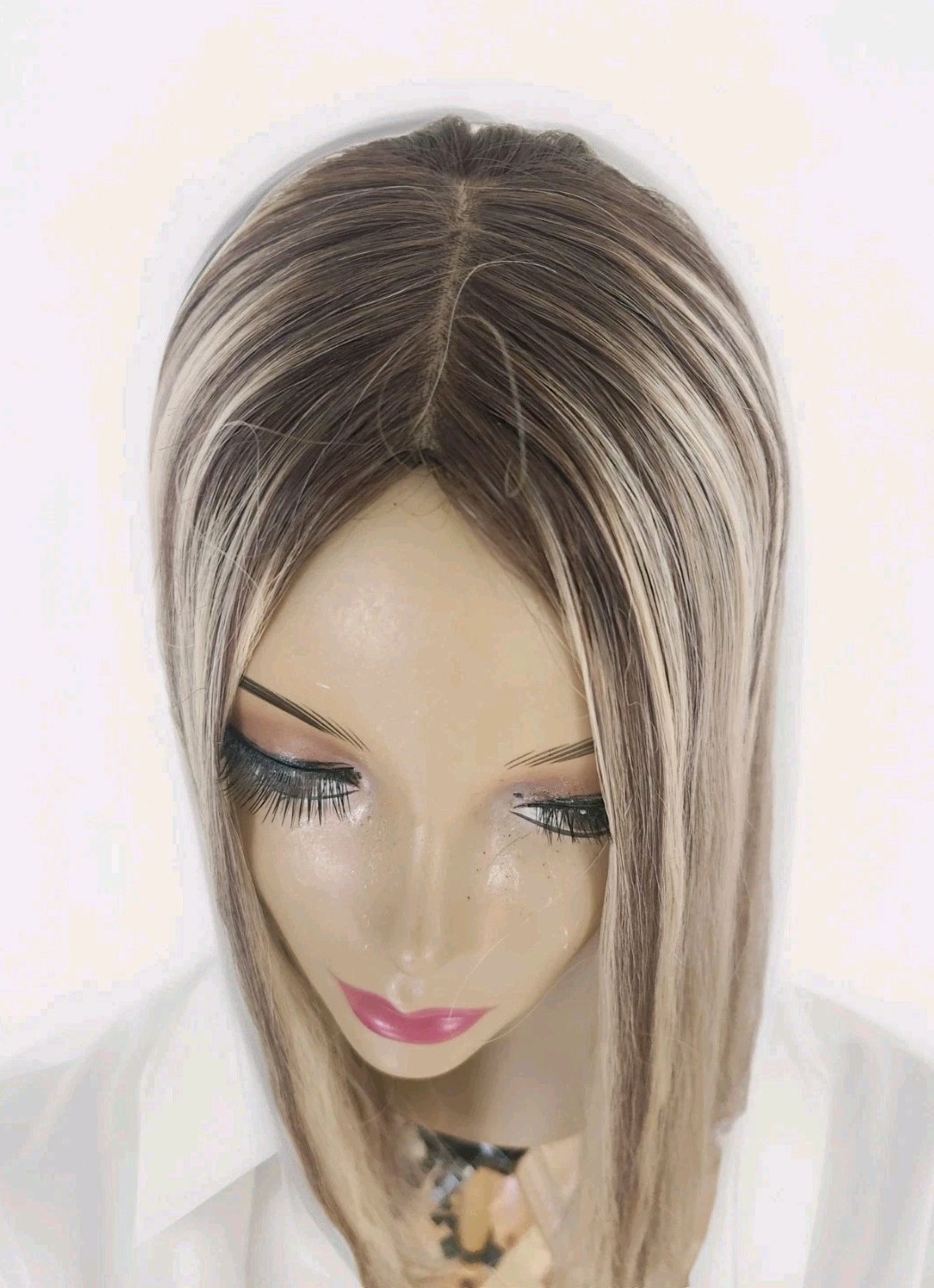100% HUMAN HAIR 22” ASH BLONDE DIMENSIONS TOPPER SILKTOP 8”X8” FREE PARTING