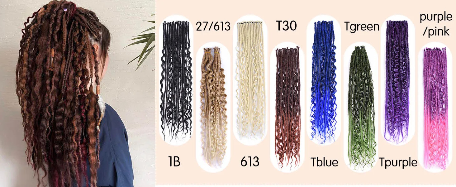 Single End Dreadlocs Braids Hair Extensions 3 In 1 Mixed Hippie Style for Women