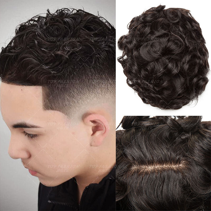 Mens Replacement System Thin Full PU Wig Frontal Toupee Topper Human Hair Gray