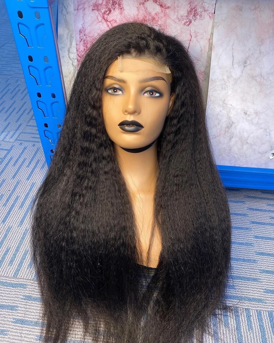 Kinky Straight 13X6 Lace Front Wig Human Hair 5.5×4.5 Silk Top Base Closure Wigs