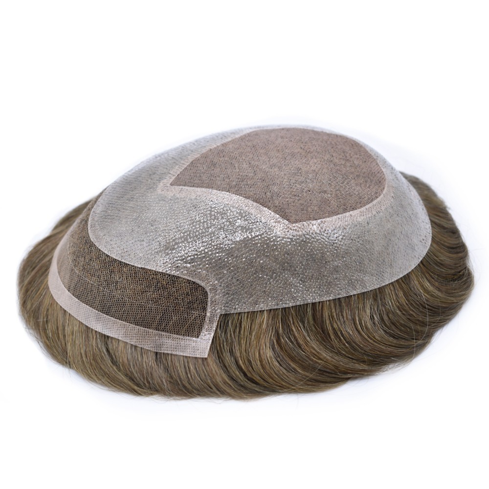 Mens Toupee Hair System Replacement French Lace Front Mono Mens Hairpiece Wig US