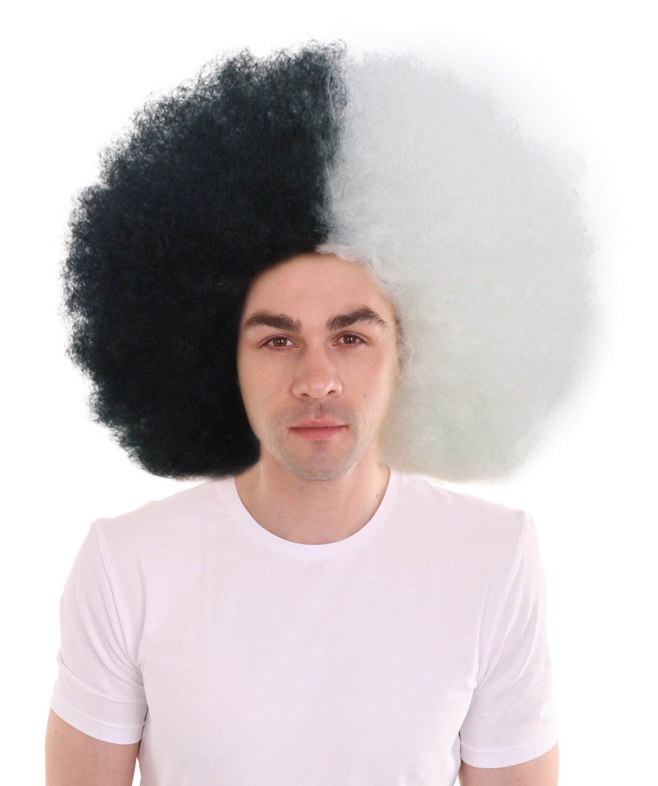 Adult Men Carnival Mardi Gras Tri-Color Afro Style Wig, Halloween Multicolor Wig
