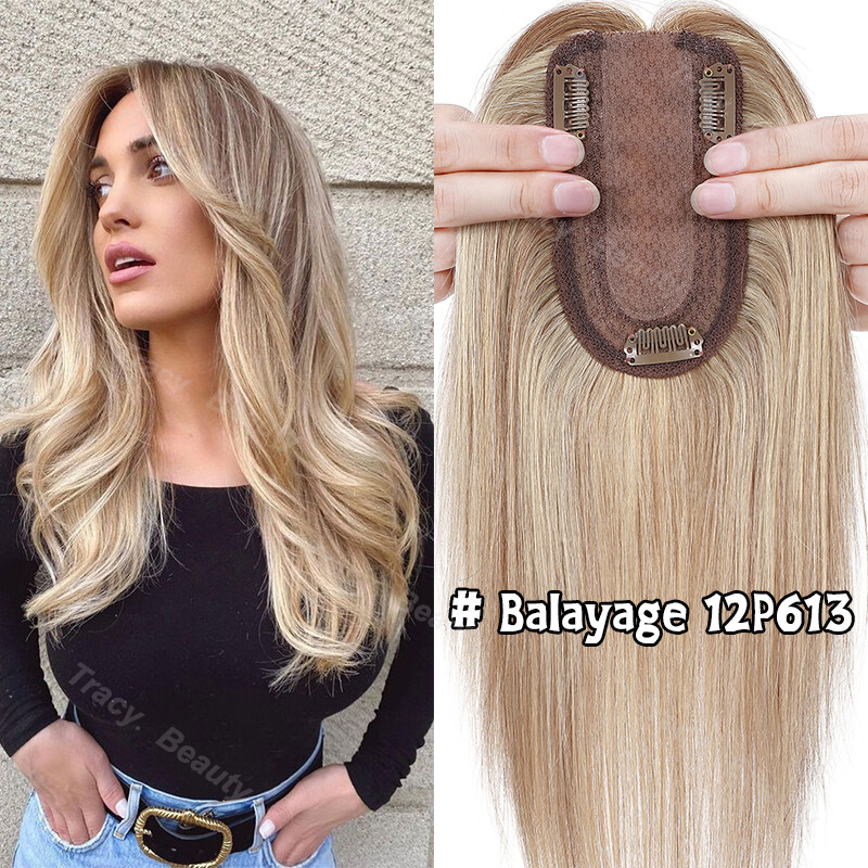 15X15CM Brazilian Women Human Hair Topper Top Front Wigs Hairpiece Silk Base US