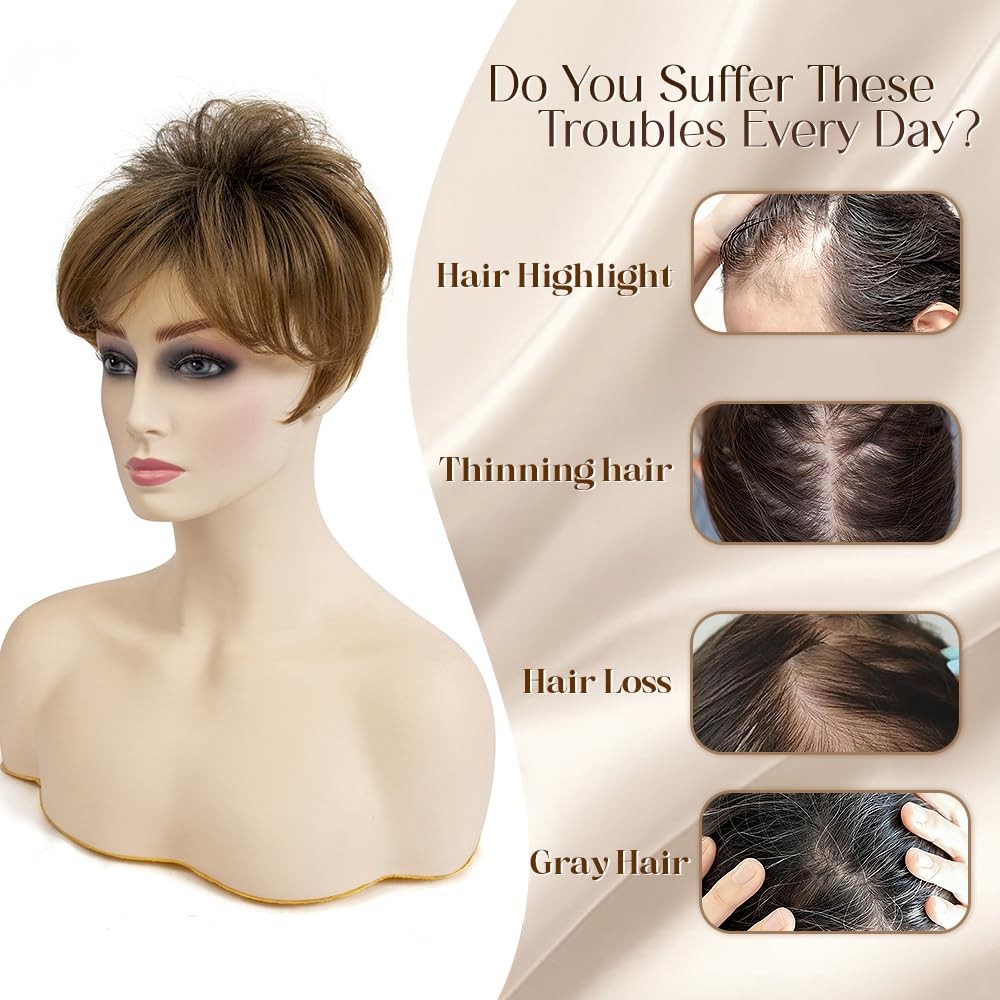 Short Hair Topper for Thinning Hair 5.5 Inch Short Pixie Cut Toppers Pieces N…
