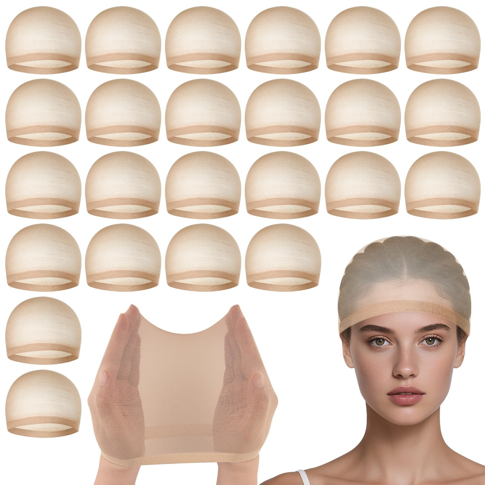 PLULON 24 Pcs Wig Cap for Women, Mesh Stocking Caps Net Closed 24P, Nude