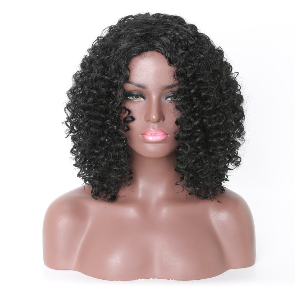 Women’s Curly Wavy Short Wigs Dark Black Ladies Costume Synthetic Hair US SHIP