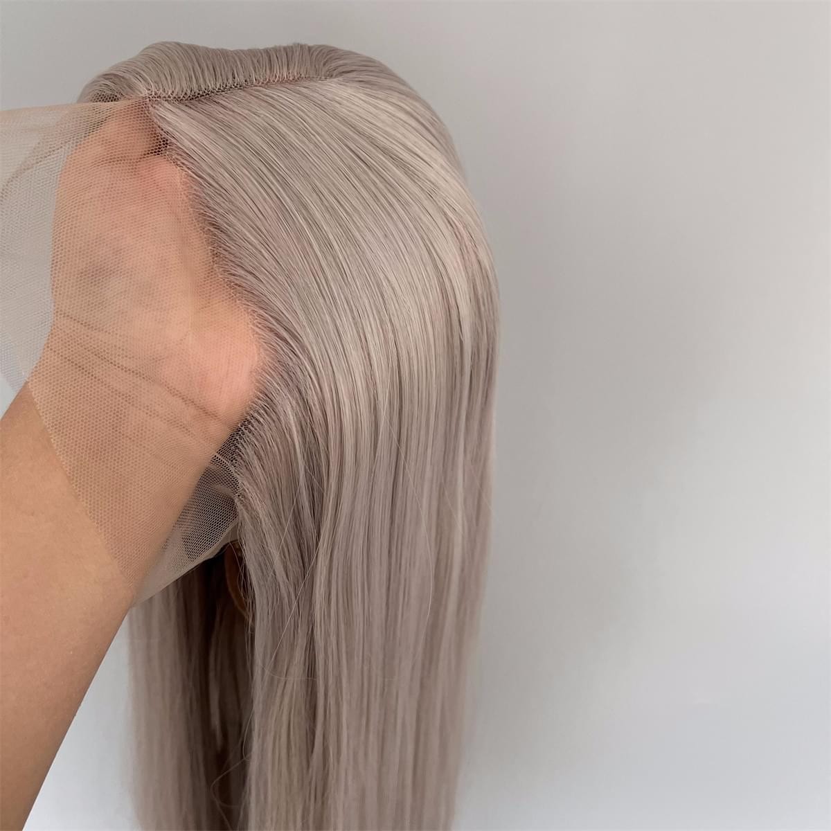 Soft Frontal Lace Wigs Silver grey Synthetic Hair Heat Resistant Long Straight