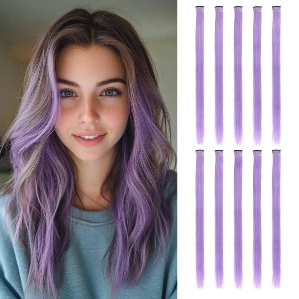 Light Purple Clip in Hair Extensions 10 Pcs 22 Inch Straight Synthetic