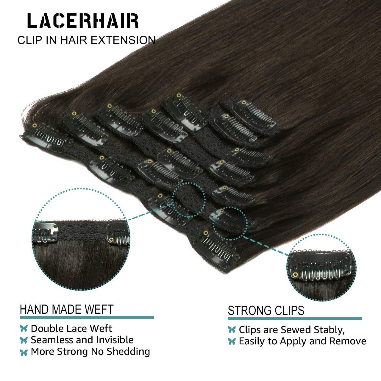 Lacer Hair Extensions Clip in Human Hair Natural Black #1B 120g 7pcs Per Set