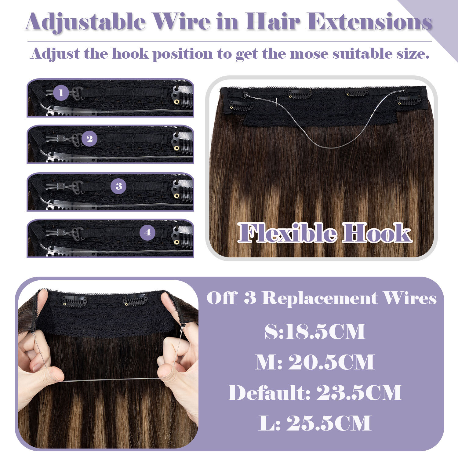 Hidden Secret Wire in Weft THICK Human Hair Extensions Headban One Piece No Clip