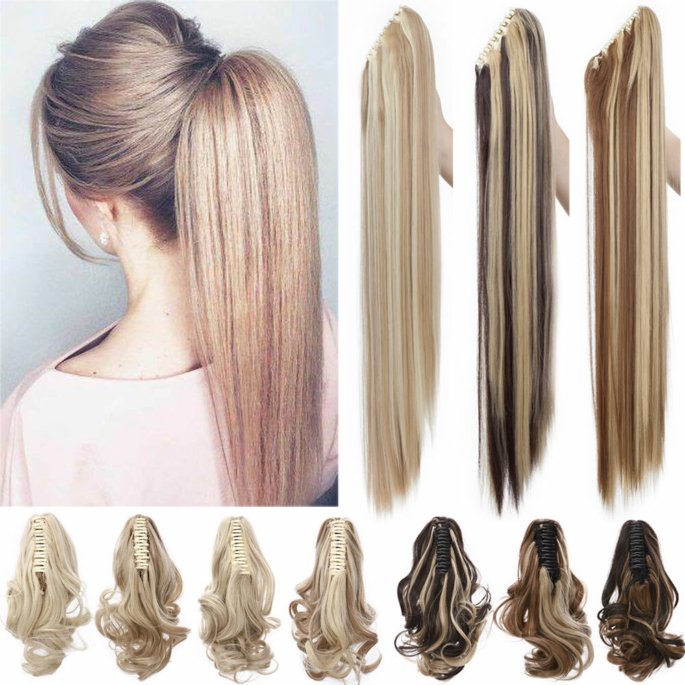 Long Thick Hair Piece Clip In Hair Extension Claw Jaw Pony tail Real As Human US