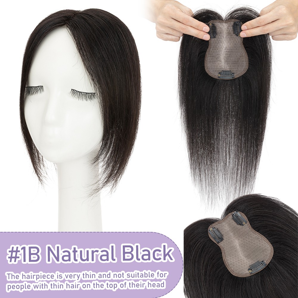 Clip in 100% Remy Human Hair Extensions Curtain Bang Hairpiece Lace Base Topper