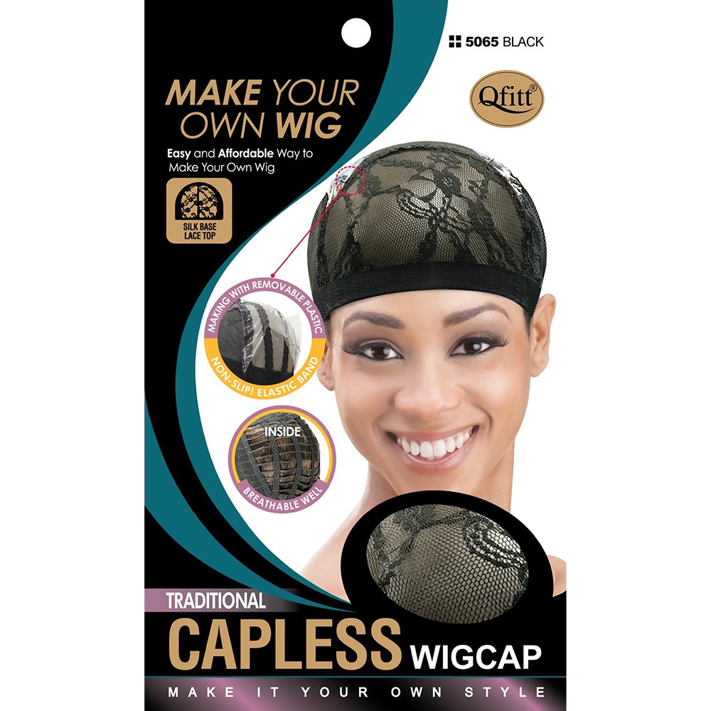 Qfitt Capless Wig Cap Black Traditional|Case of 12